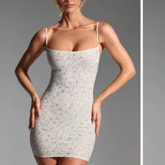 Oh Polly Aellin Embellished Bodycon Mini Dress White Sparkle Size 2 - Picture 3 of 12